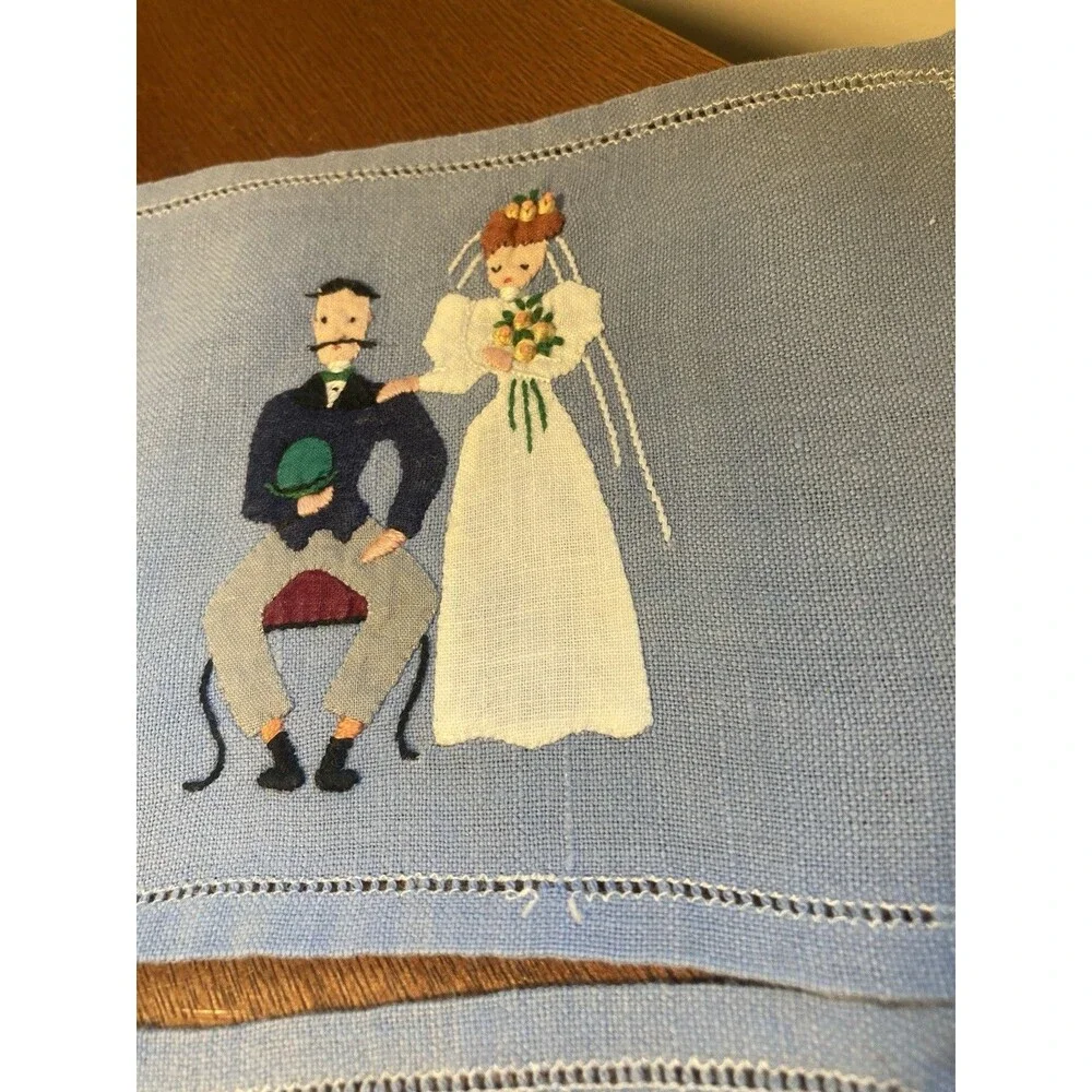 Vintage Cocktail Napkins Risque  Pin Up Girls Madeira Embroidered Linen LOT 5
